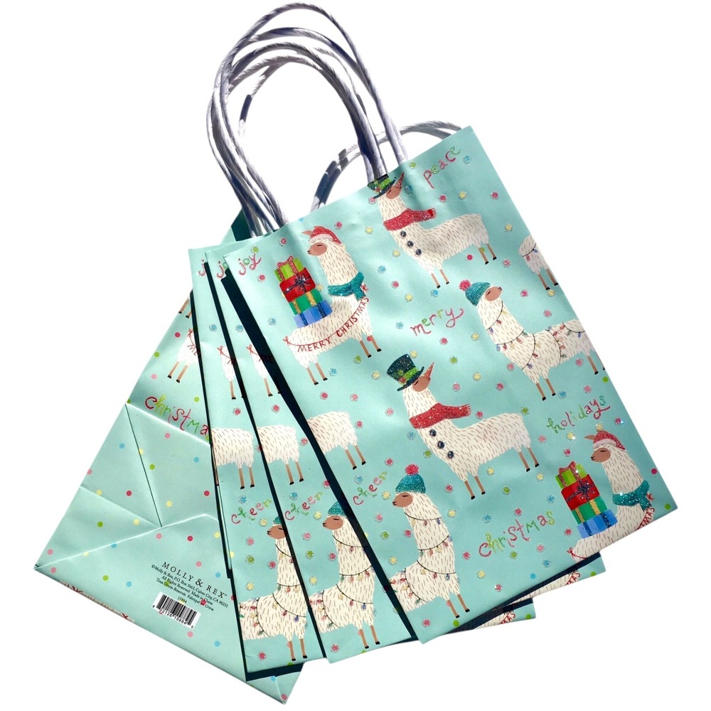 Molly & Rex Christmas Llama Embellished Gift Bags (15884), 4 ct